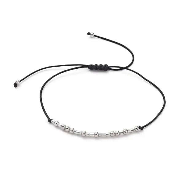 Inspirational Keep Going Handcrafted Silver Black Unisex Morse Code Bracelet - Picture 3 of 5